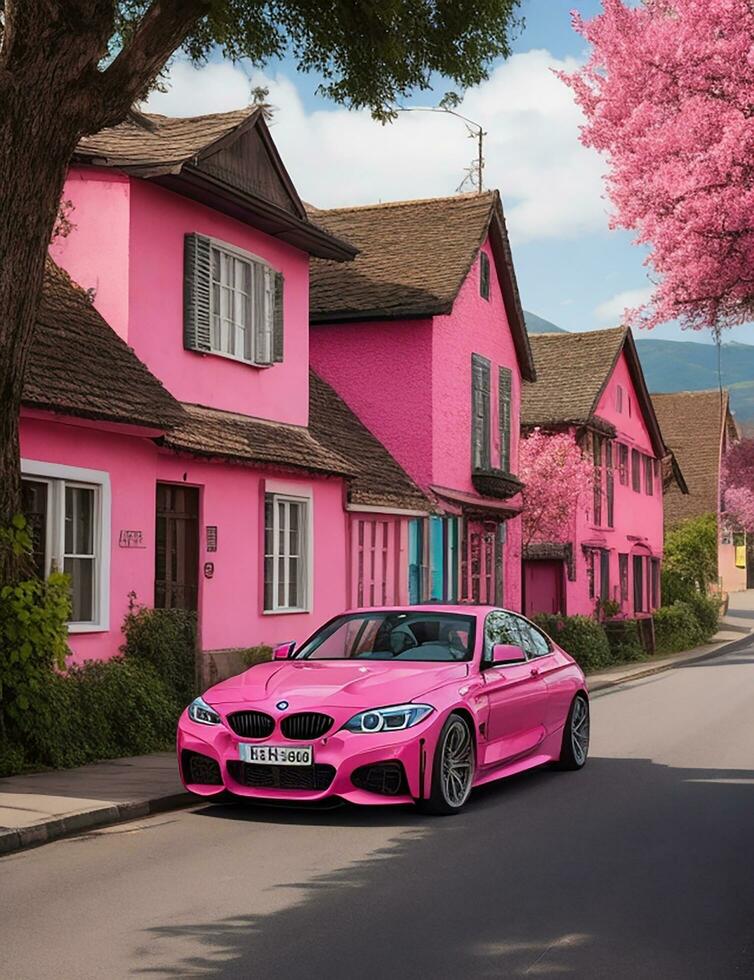 BMW Auto auf das Seite von das Stadt Straße ai foto