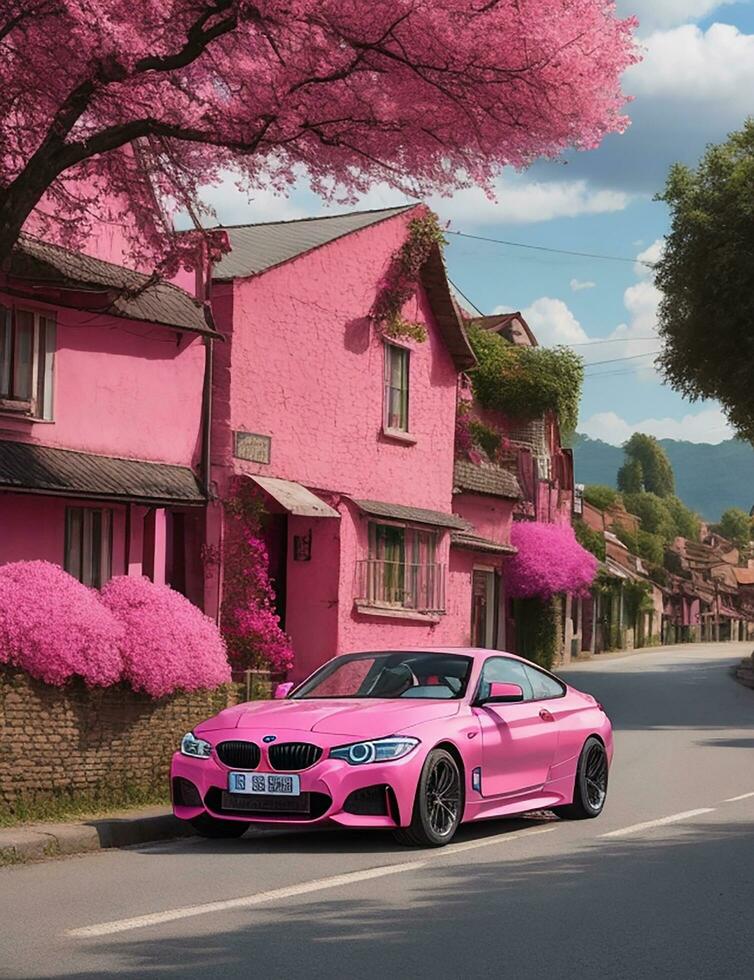 BMW Auto auf das Seite von das Stadt Straße ai foto