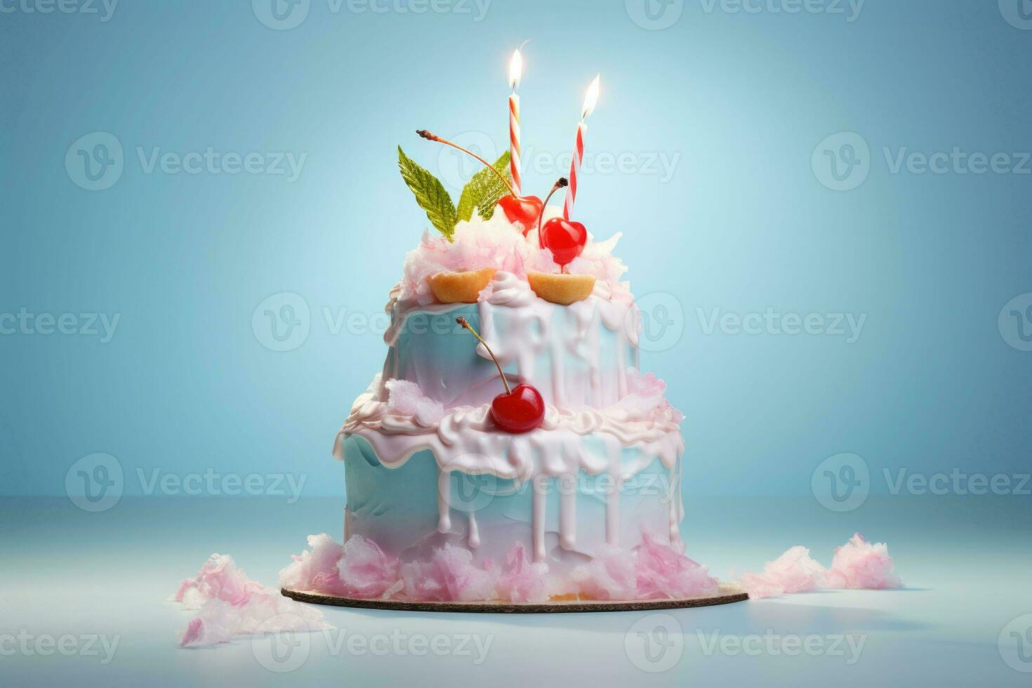 bunt Geburtstag Kuchen mit Sträusel und Kerzen. generativ ai foto