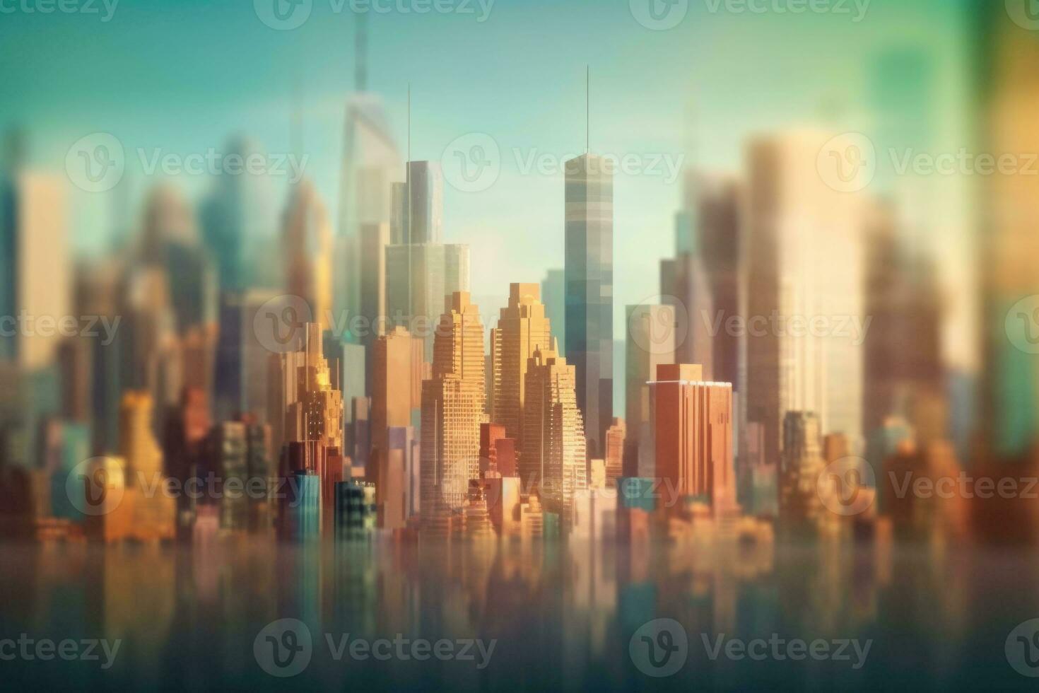 Neigung Verschiebung verwischen Wirkung. abstrakt futuristisch Stadtbild mit modern Wolkenkratzer. generativ ai foto