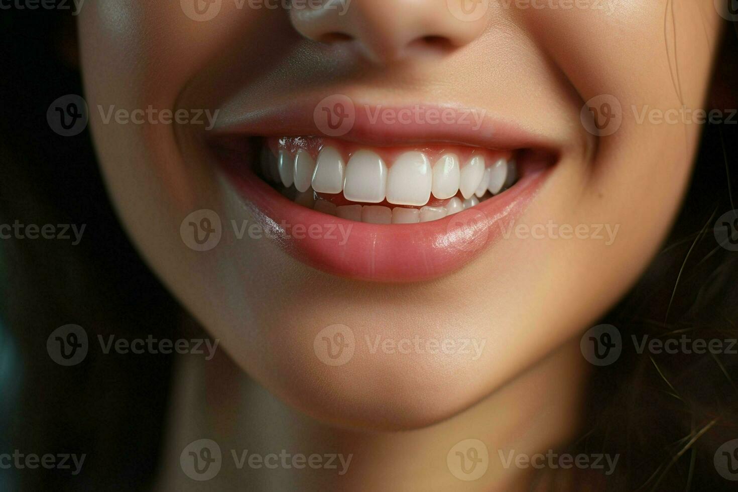 jung Frau mit schön gesund lächeln, Nahaufnahme. Dental Pflege. ai generiert Profi Foto