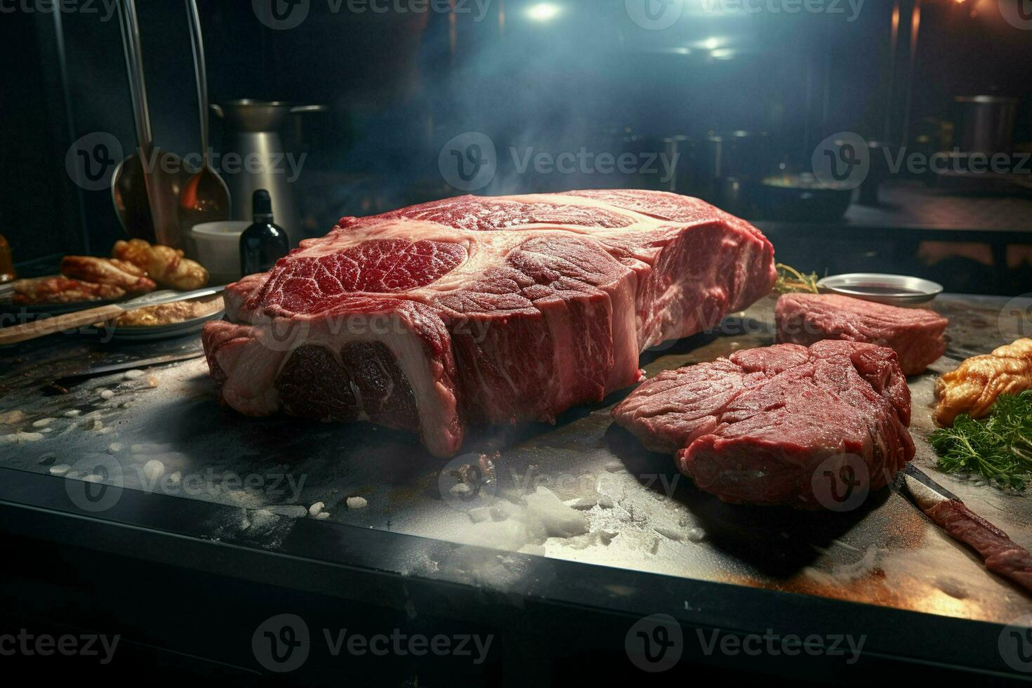 roh frisch Rindfleisch Steak Schnitt in Stücke auf ein hölzern Schneiden Tafel. ai generiert Profi Foto