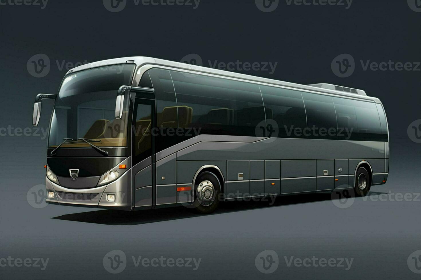 modern schwarz Bus auf ein grau Hintergrund. 3d Rendern Bild. ai generiert Profi Foto