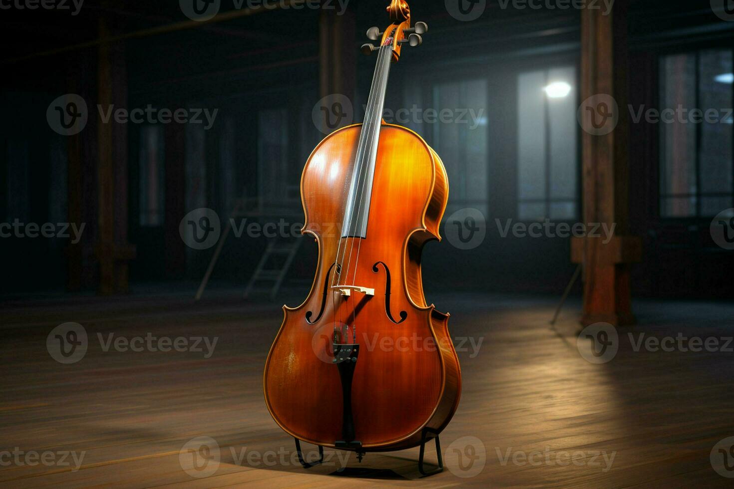 3d machen von klassisch Violine auf dunkel Hintergrund. 3d Illustration. ai generiert Profi Foto