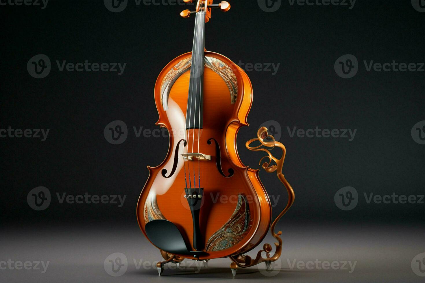 3d machen von klassisch Violine auf dunkel Hintergrund. 3d Illustration. ai generiert Profi Foto