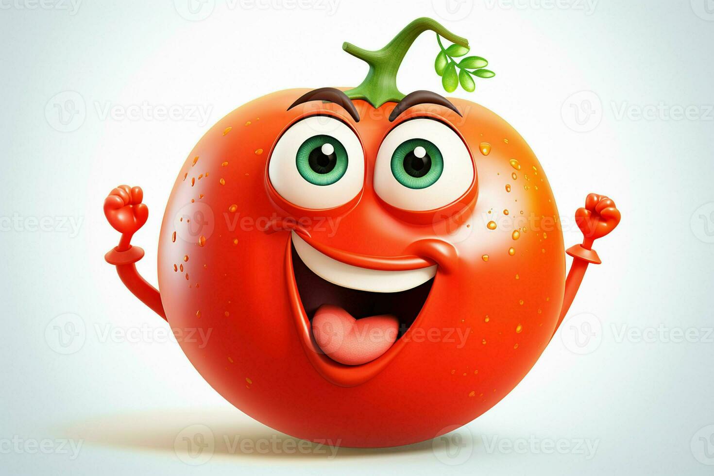 Karikatur Tomate mit Smiley Gesicht auf Weiß Hintergrund. ai generiert Profi Foto