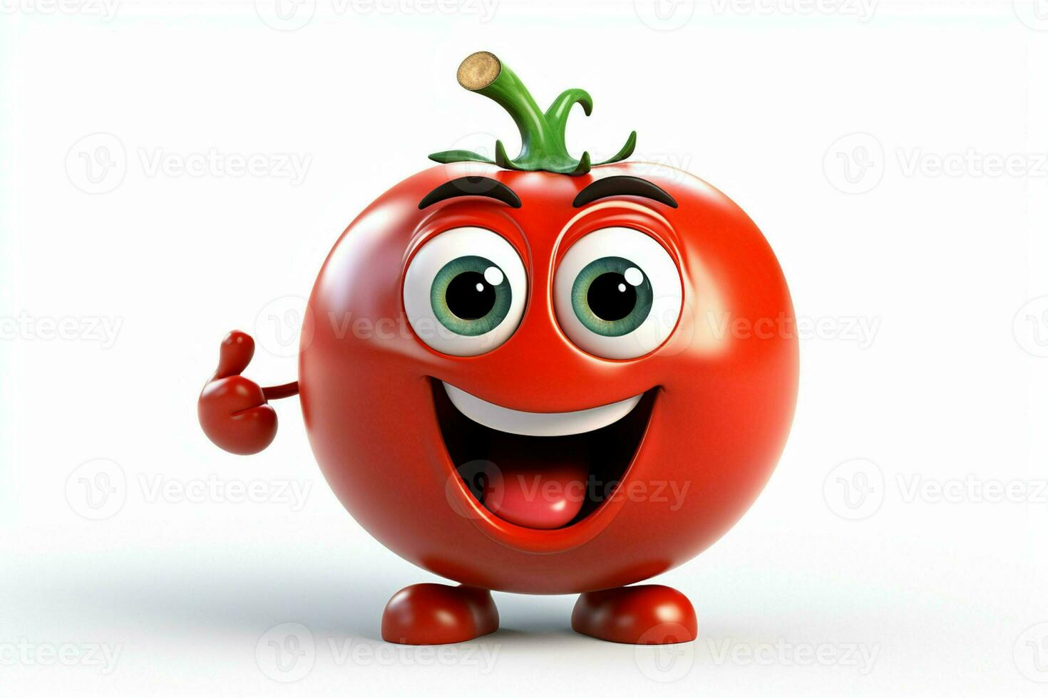 Karikatur Tomate mit Smiley Gesicht auf Weiß Hintergrund. ai generiert Profi Foto