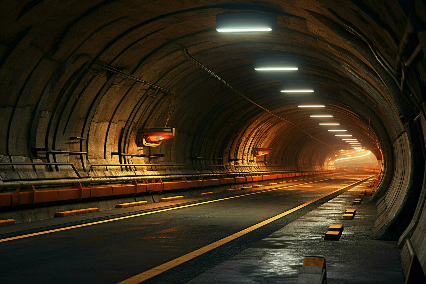 futuristisch Tunnel mit Licht Wanderwege beim Nacht, lange Exposition Foto genommen im ein Tunnel. ai generiert kostenlos Foto