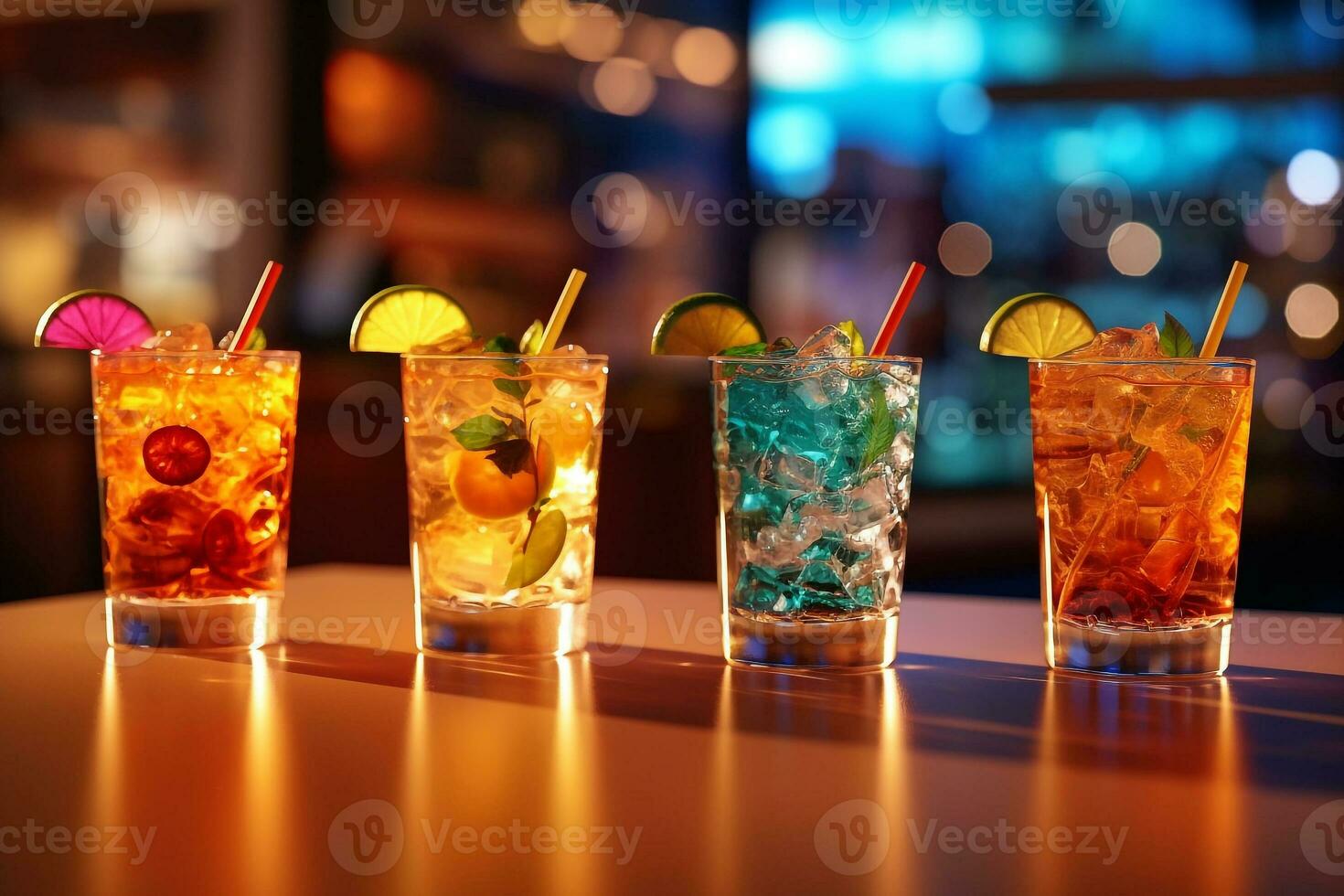 Cocktails Bar Zähler mit Party Beleuchtung hintergrund.generativ ai. foto