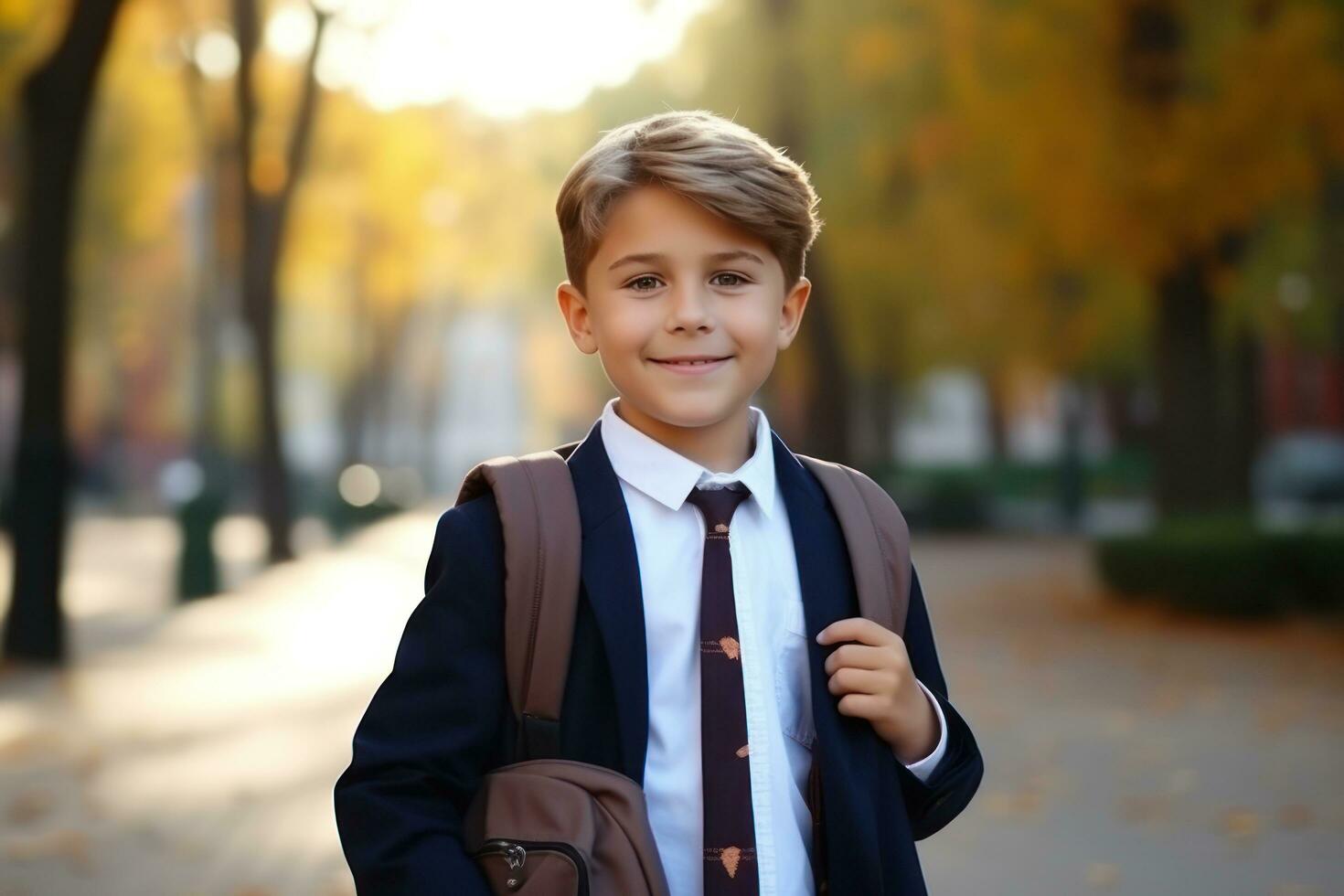 Junge geht zu Schule foto