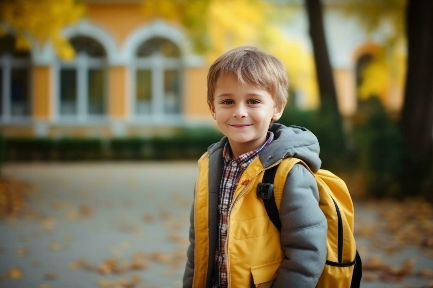 Junge geht zu Schule foto