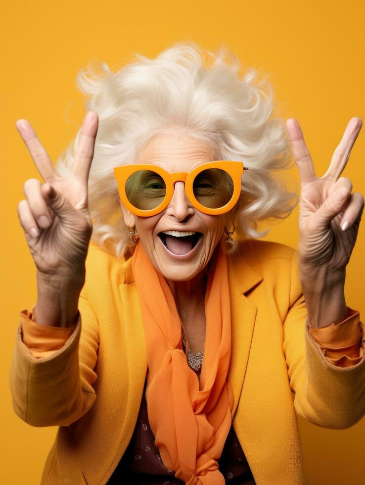 älter Frau auf lebendig Hintergrund foto