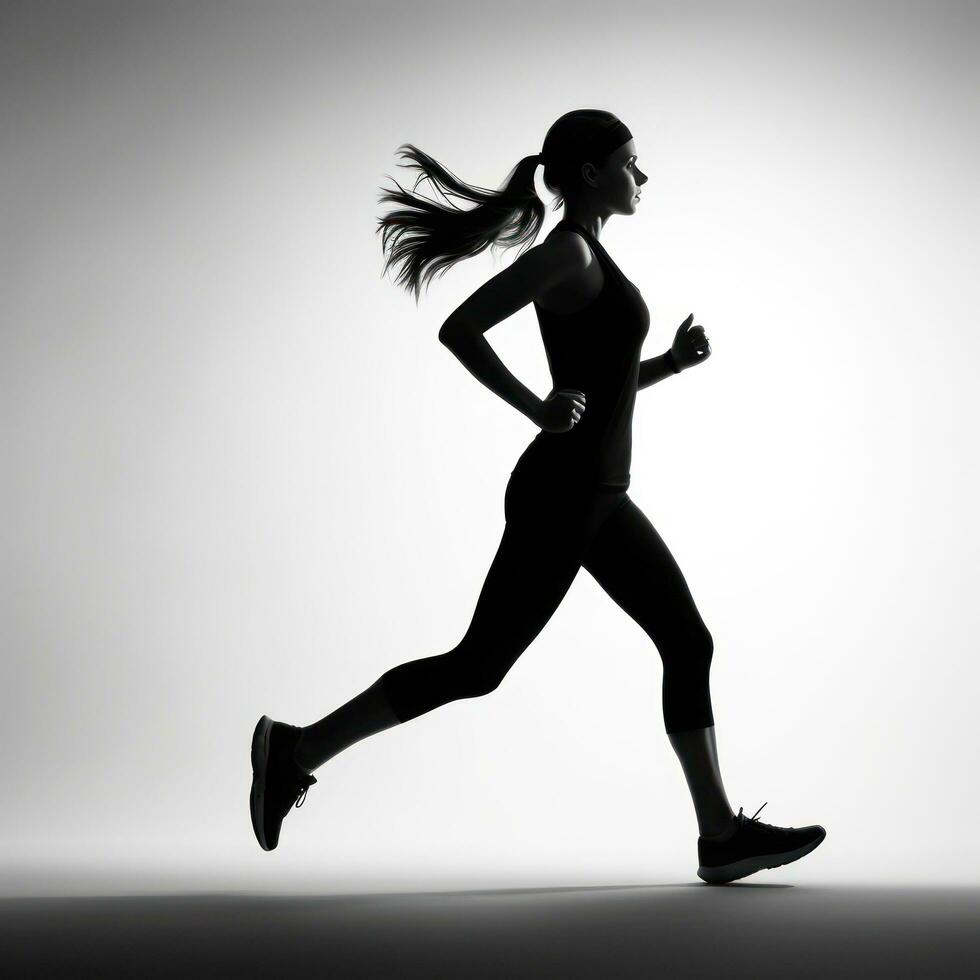 sportlich Frau Läufer im Silhouette auf Weiß Hintergrund foto