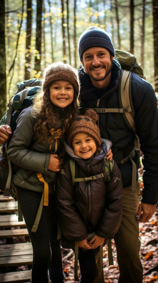 voller Natur Familie Abenteuer im das Wald foto