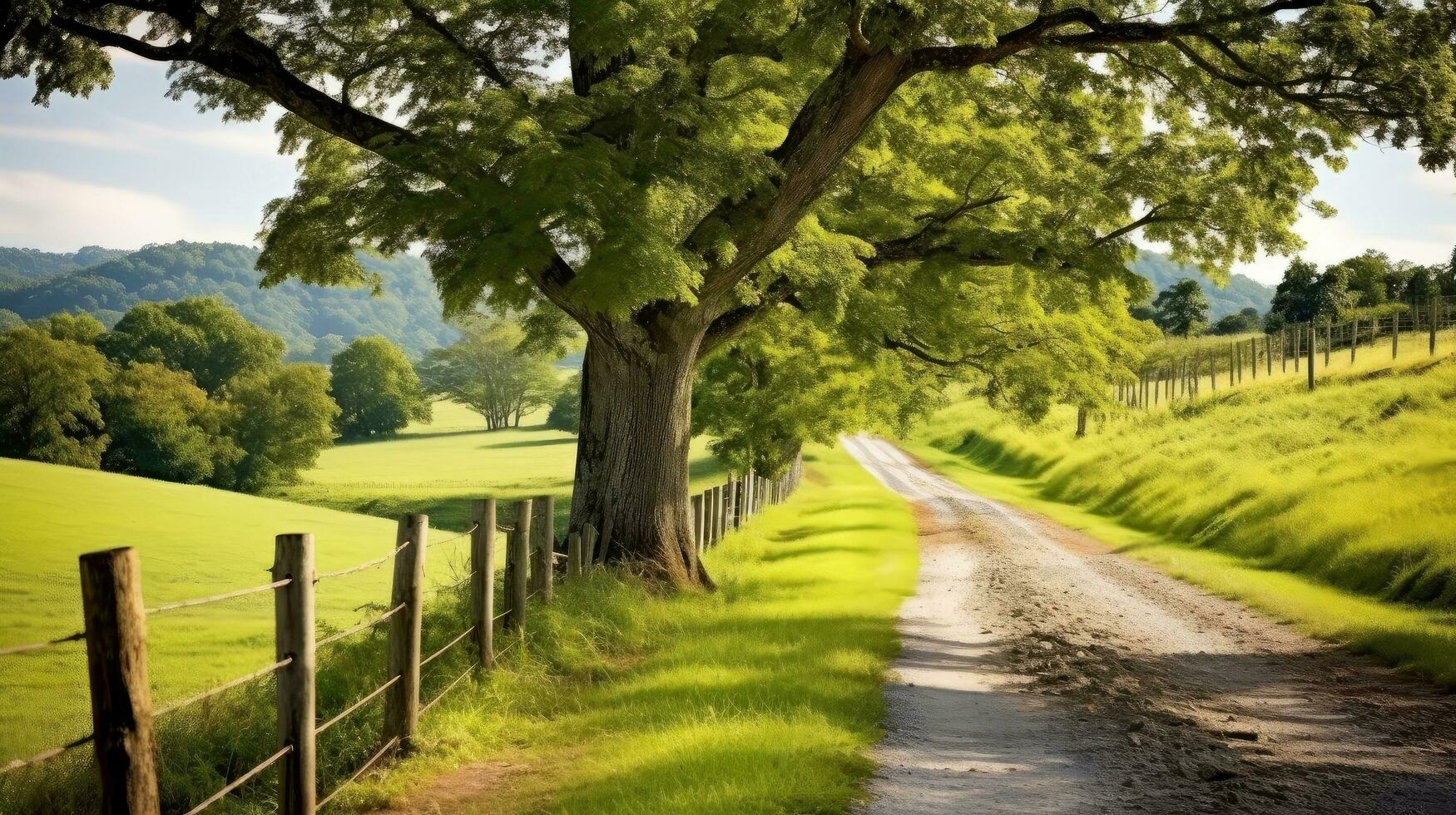 Pfad Weg durch das herbstlich Wald natürlich Weg, Straße zu das tropisch Wald Feld, entspannend mit ökologisch Umfeld, Freiheit Lebensstil Konzept, generativ ai Illustration foto