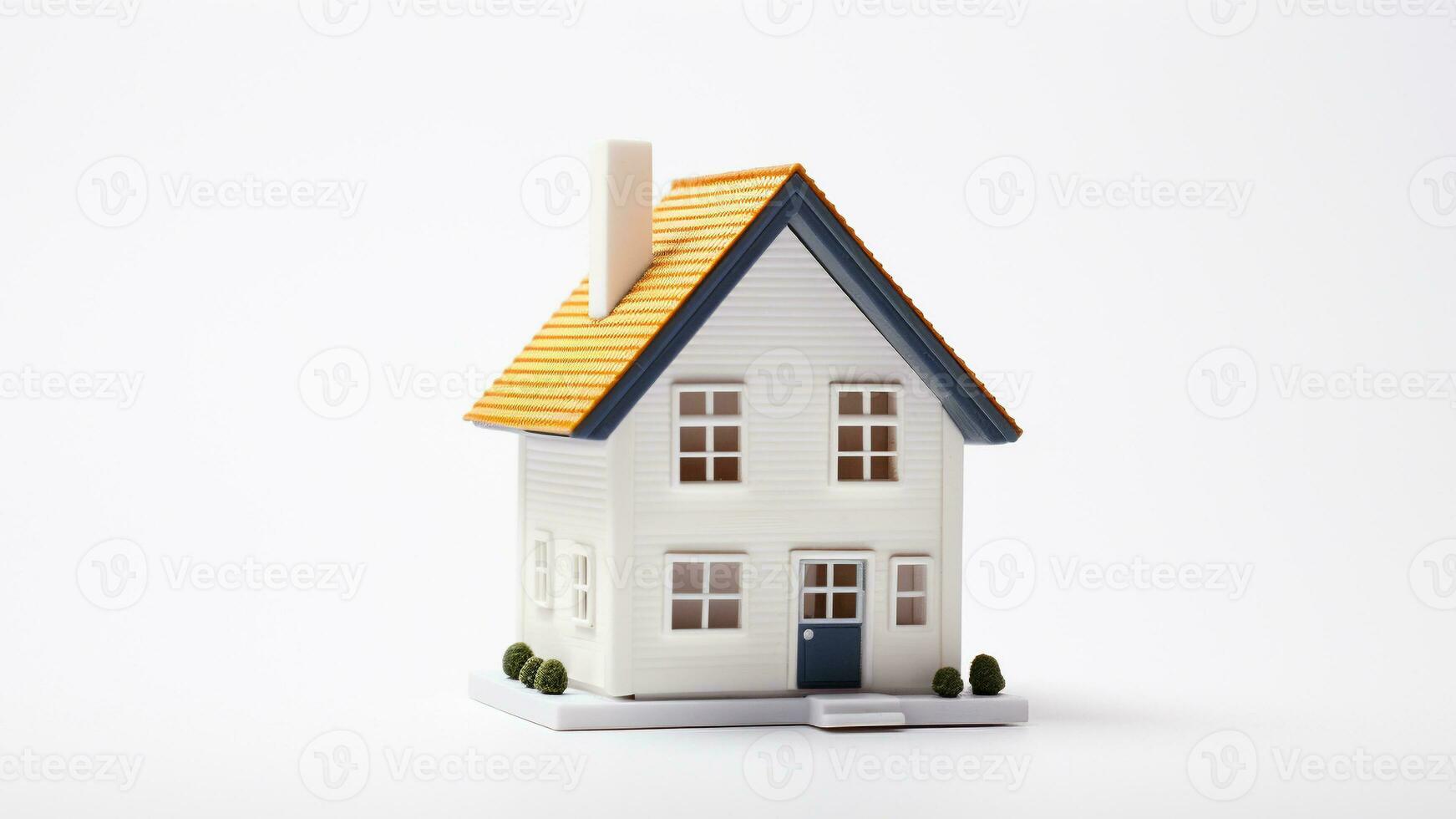 Miniatur Haus auf Weiß Hintergrund. Speichern Geld und Eigentum Investition Konzept. generativ ai foto