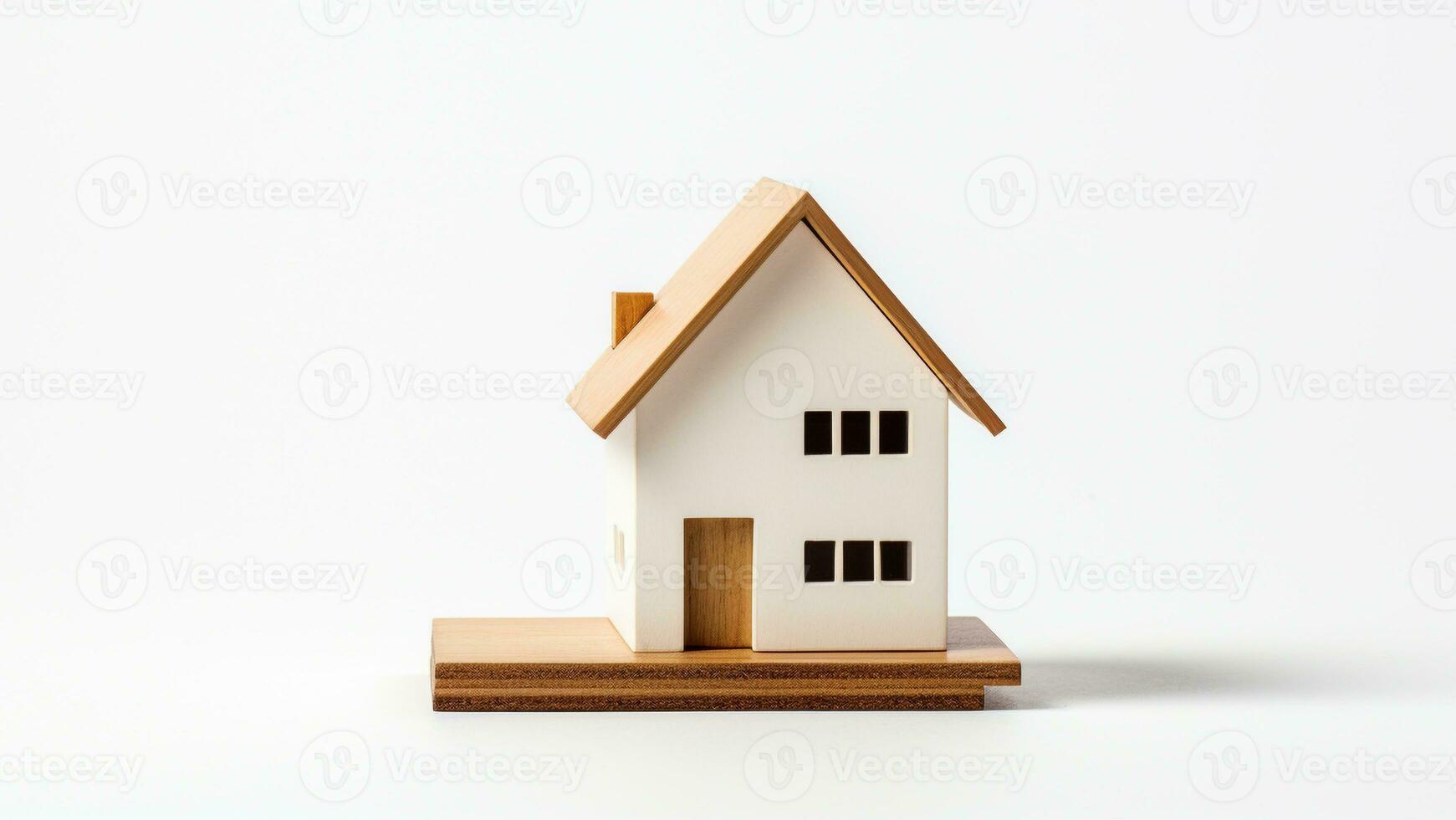 Miniatur Haus auf Weiß Hintergrund. Speichern Geld und Eigentum Investition Konzept. generativ ai foto