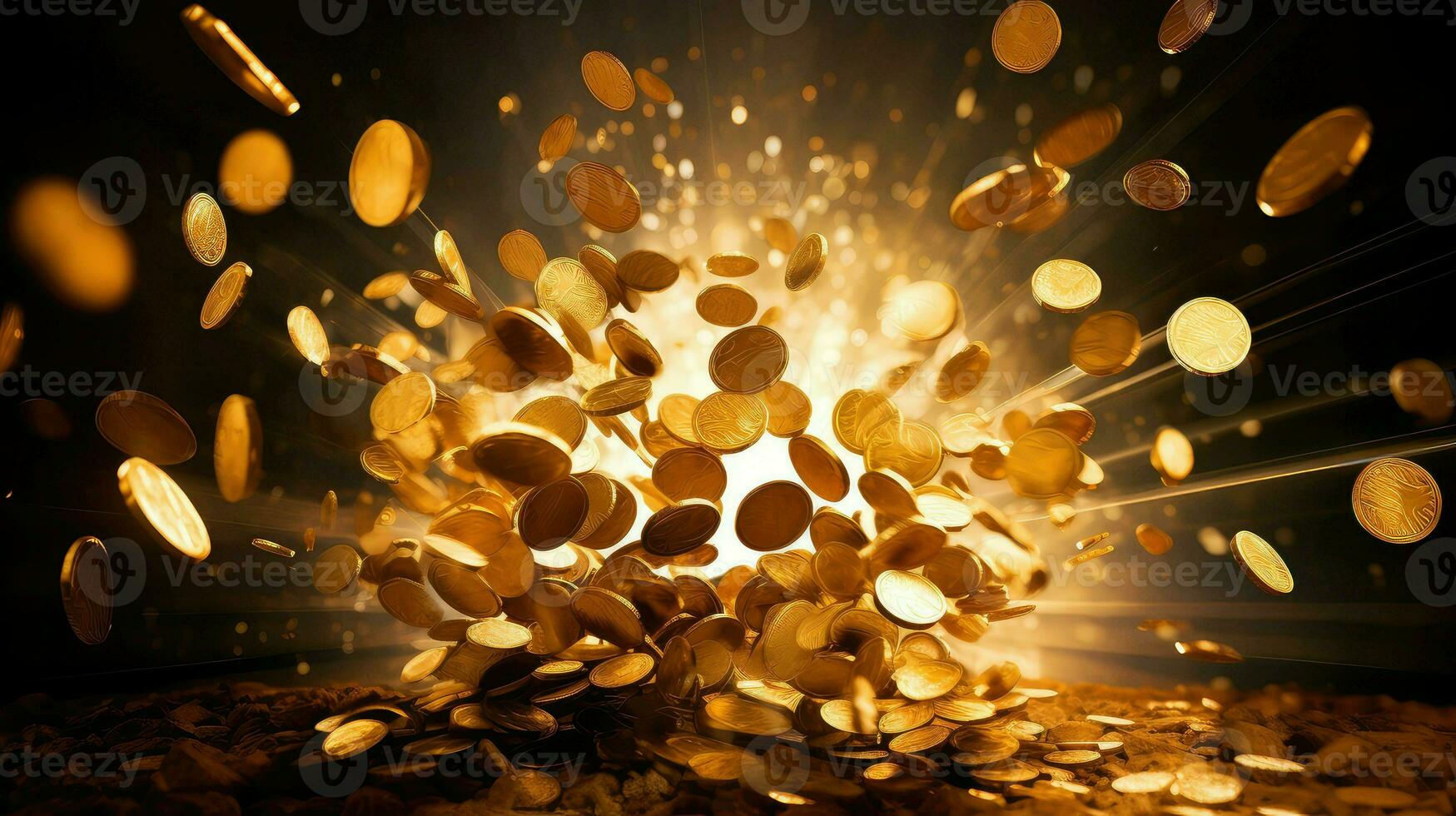 Sieg Gold Münze Explosion ai generiert foto