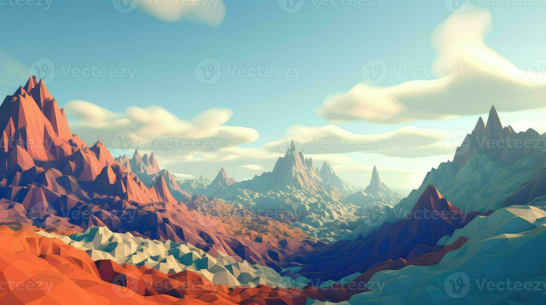 Perspektive Voxel Berg Landschaft ai generiert foto