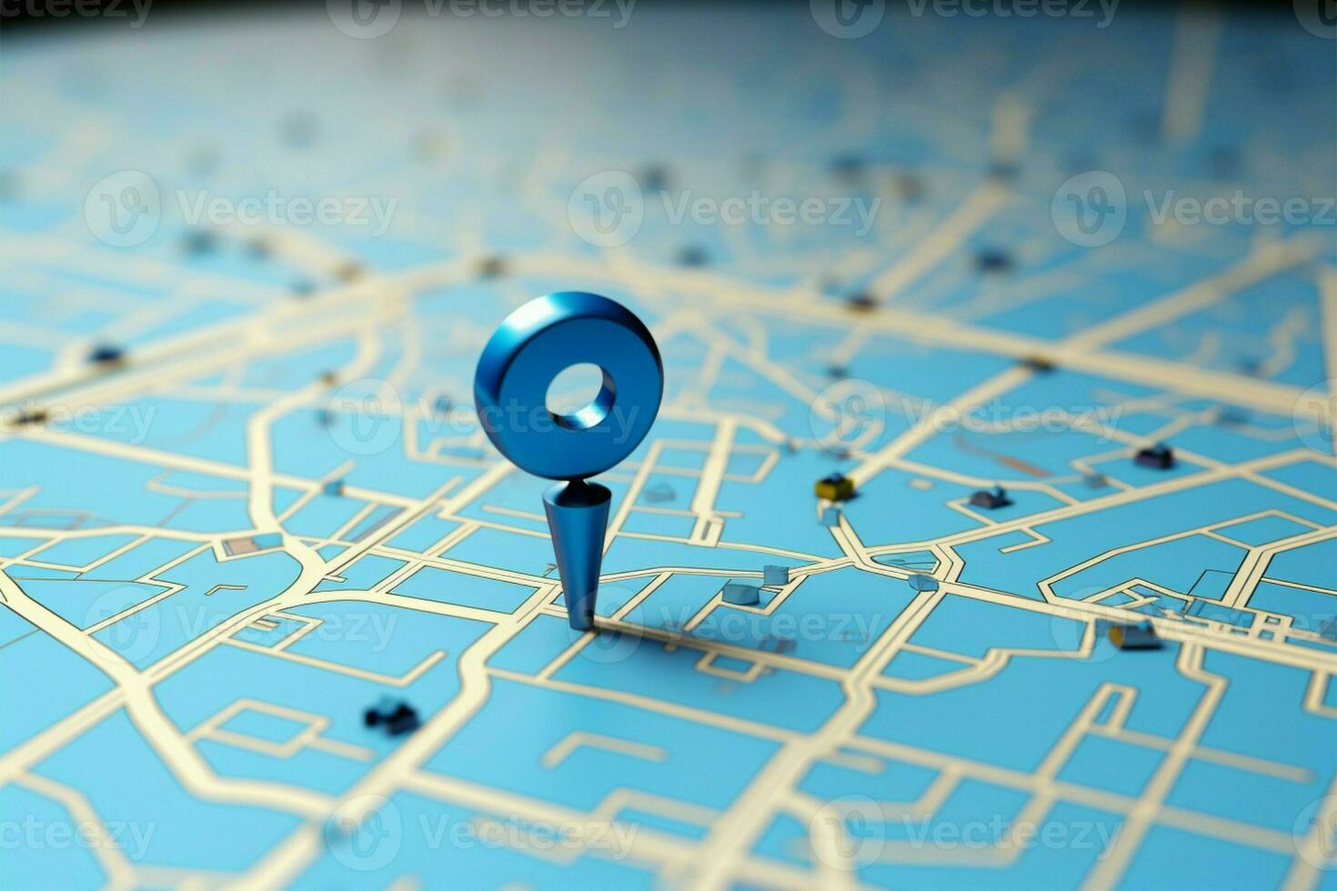 Blau Ort Punkt auf Karte mit Kopieren Raum, vorgestellt im 3d ai generiert foto