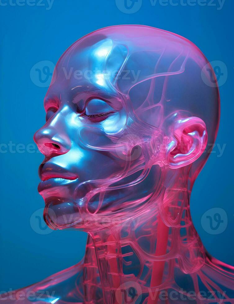 Foto abstrakt 3d machen von ein holographisch Mensch Gesicht ai generativ