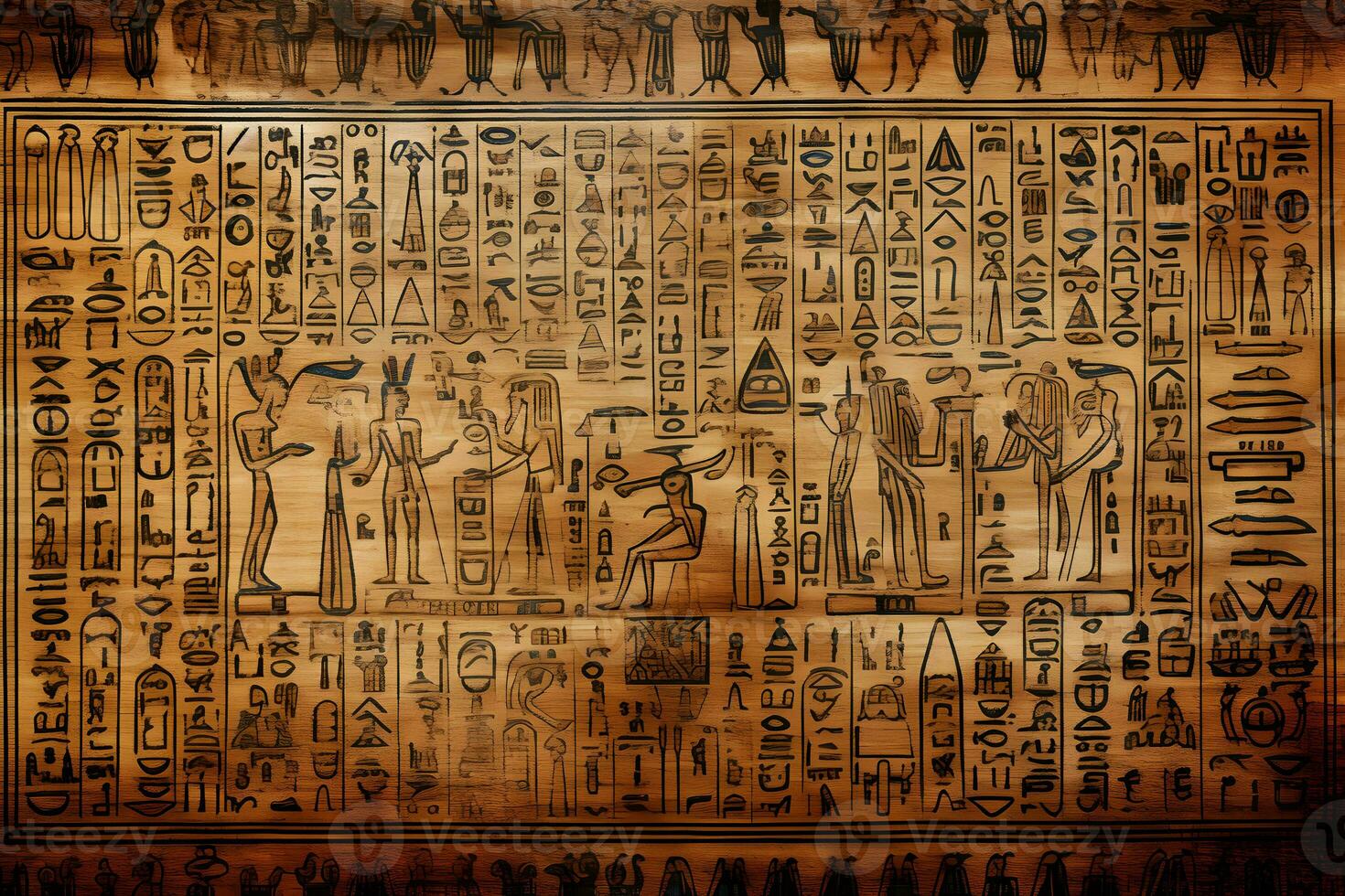 uralt ägyptisch Zeichnungen und Hieroglyphen auf das Mauer im das Tempel. neural Netzwerk ai generiert foto