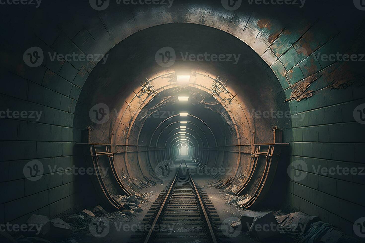 unter Tage U-Bahn Tunnel im schmutzig obsolet Zustand. neural Netzwerk generiert Kunst foto