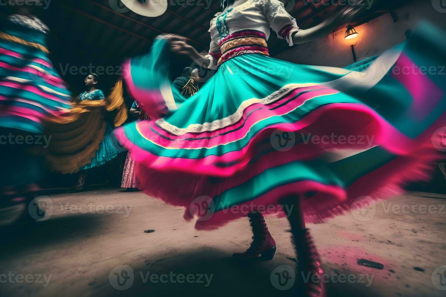 Tänzer nimmt teil beim das cinco de Mayo Festival im Bewegung. neural Netzwerk ai generiert foto