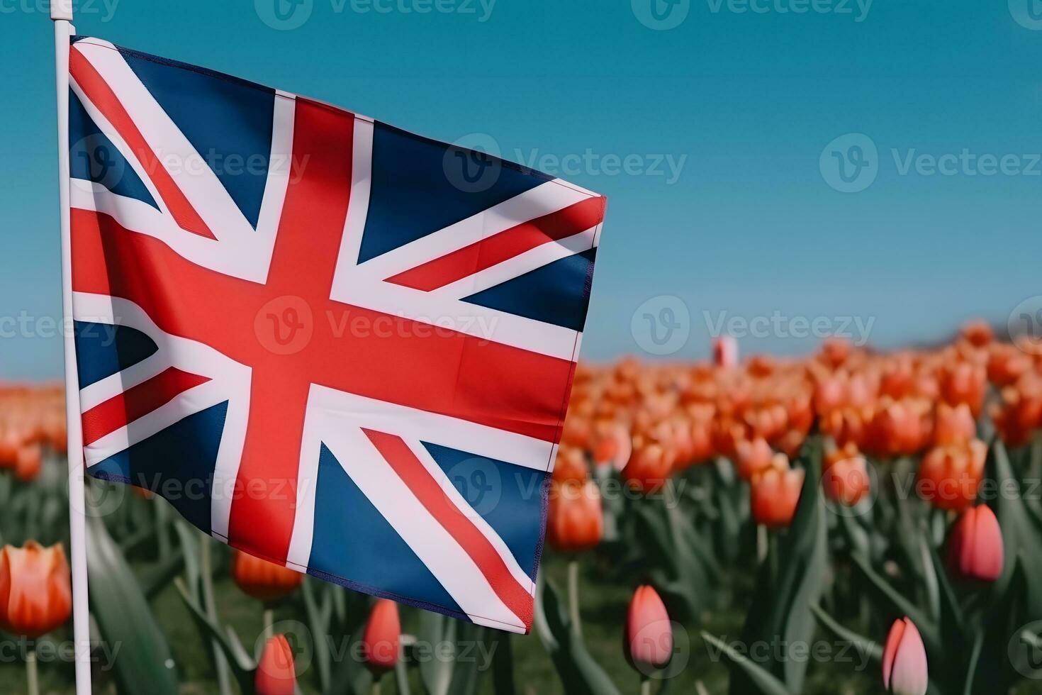 Erinnerung Tag. realistisch rot Mohn Blume und Flagge von das vereinigt Königreich von großartig Großbritannien. neural Netzwerk ai generiert foto