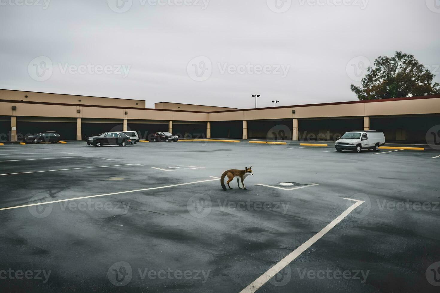 städtisch Fuchs Aufräumen auf das Kante von Parklandschaft im ein Wohn Bereich. neural Netzwerk ai generiert foto