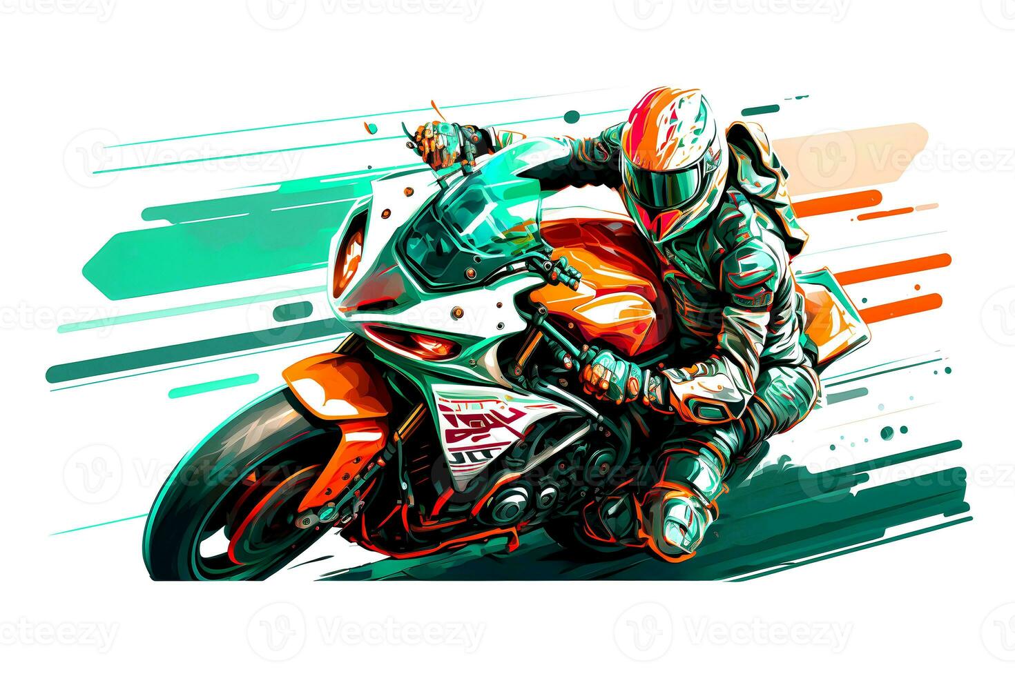 Aufkleber von Biker auf Sport Motorrad im Aquarell Stil auf Weiß  Hintergrund. neural Netzwerk generiert Kunst 23467694 Stock-Photo bei  Vecteezy