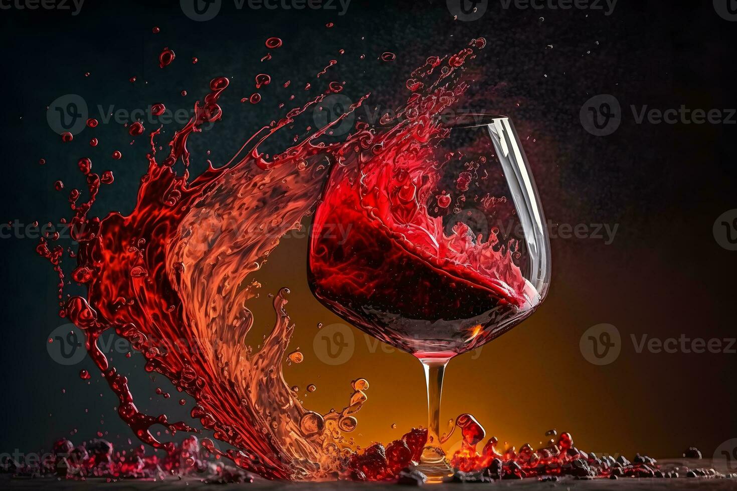 Glas mit Spritzen von rot Wein auf schwarz Hintergrund. neural Netzwerk generiert Kunst foto