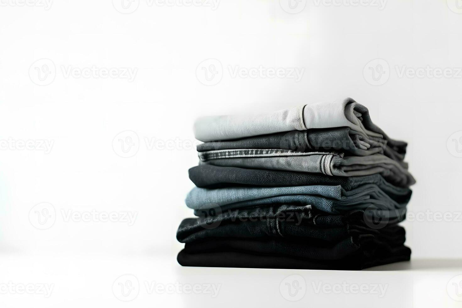 Jeans Hose Stapel auf Weiß Hintergrund. neural Netzwerk ai generiert foto