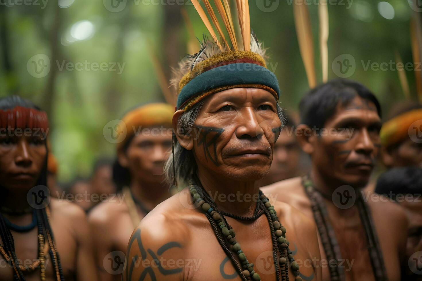 Indianer von das Brasilianer Amazonas von das dessana ethnisch Gruppe. neural Netzwerk ai generiert foto