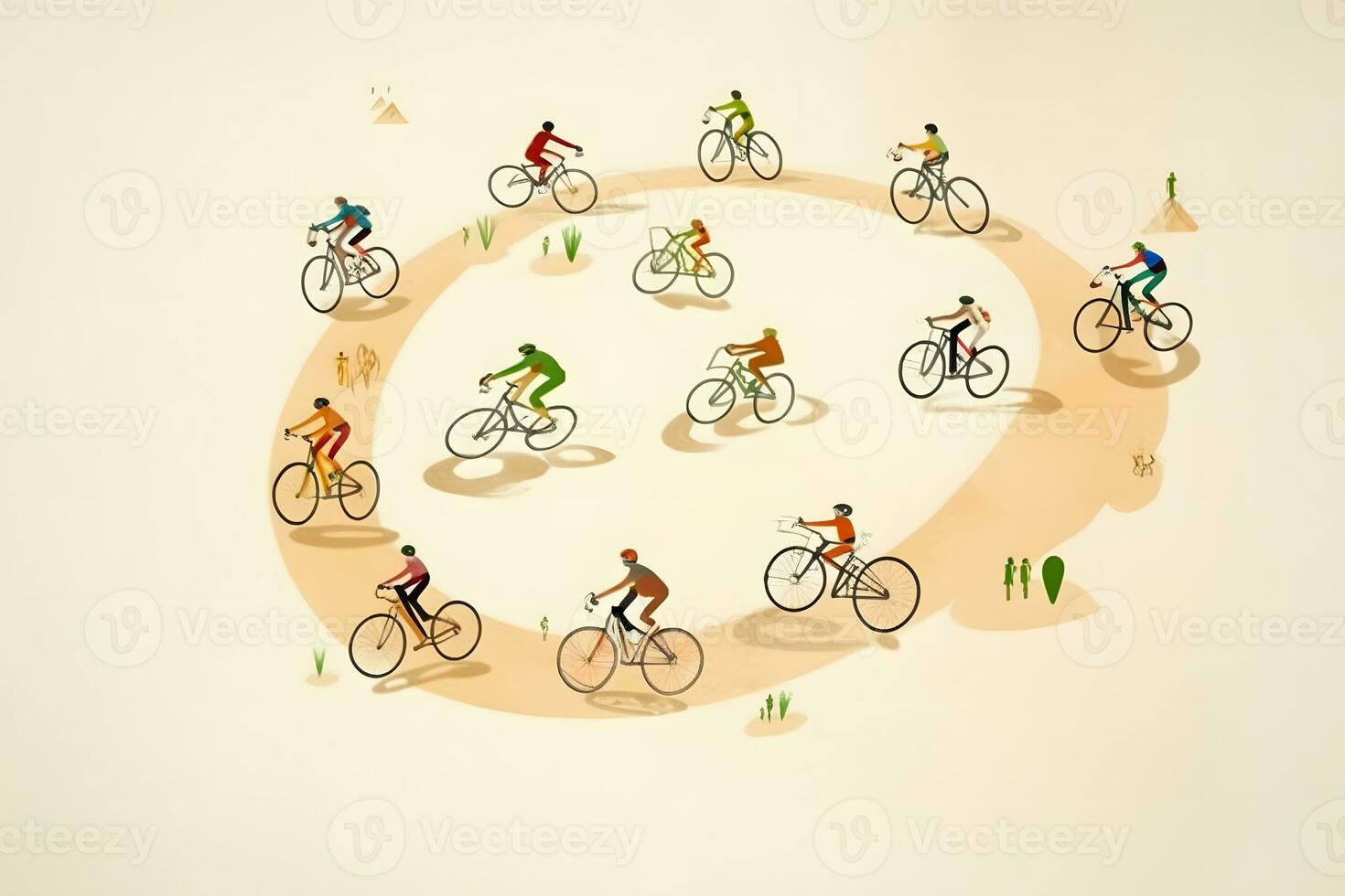 Bild von sportlich Unternehmen freunde auf Fahrräder. neural Netzwerk ai generiert foto