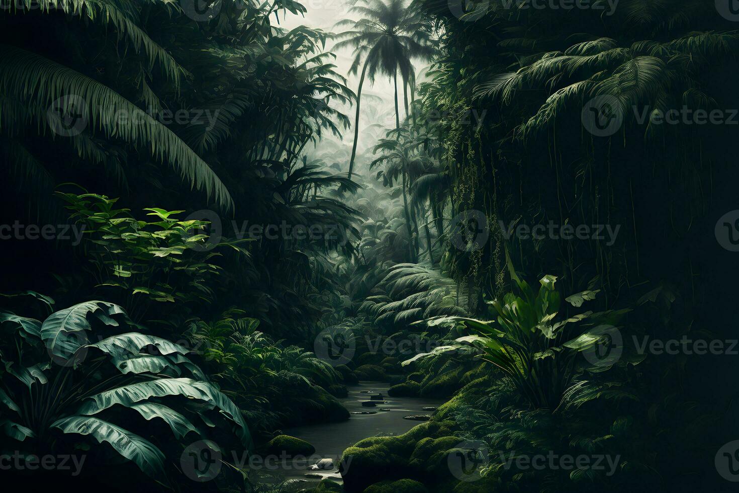 asiatisch tropisch Urwald Regenwald im Tageszeit. neural Netzwerk generiert Kunst foto