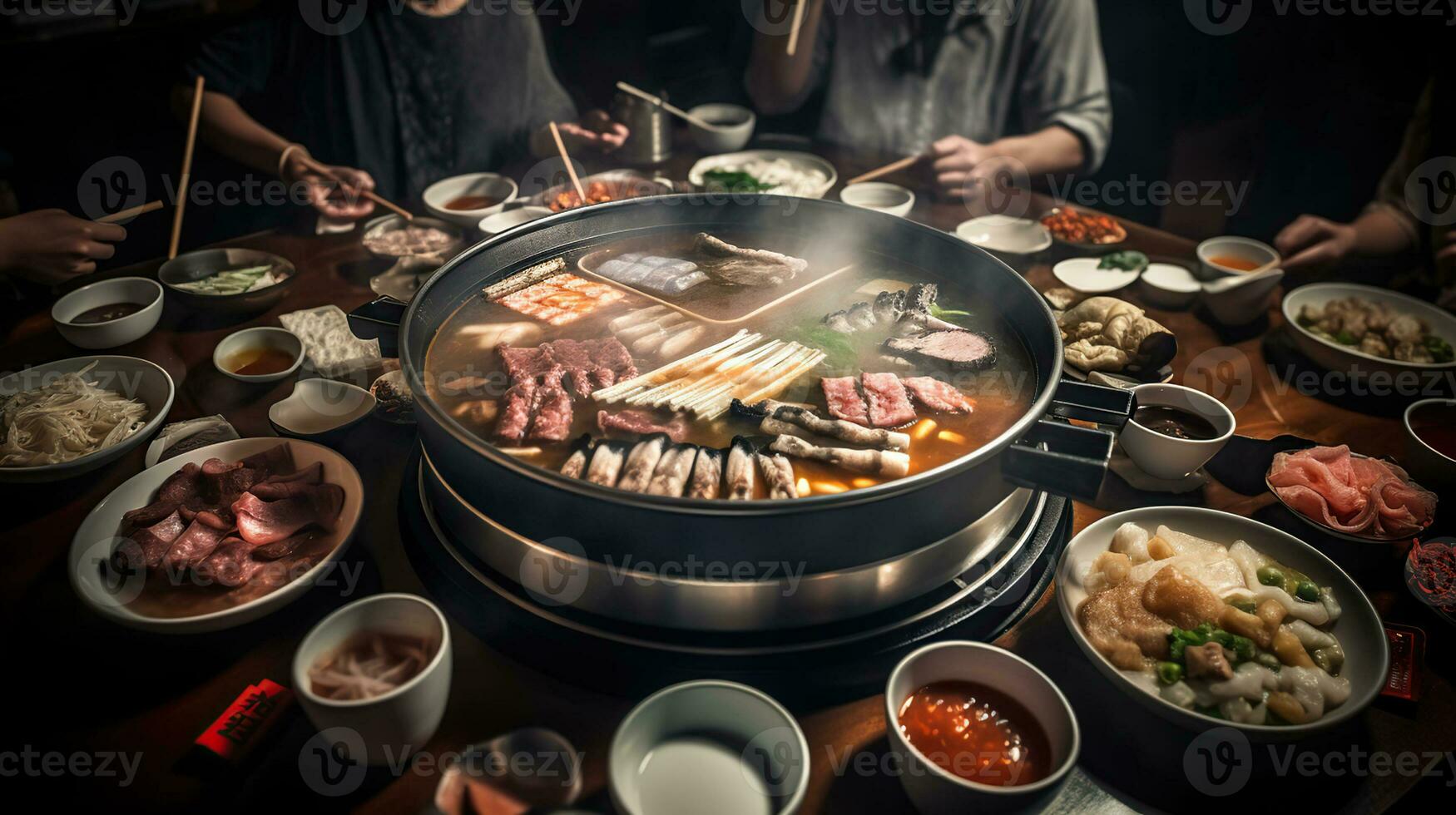 genießen das Aromen, ein fesselnd Essen Fotografie Reise in Chinesisch Hotpot Freuden. generativ ai foto