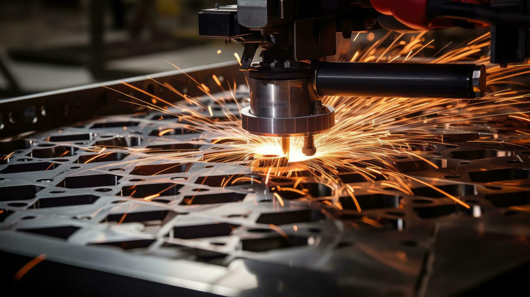 cnc Mahlen Maschine. Laser- Schneiden von Stahl zum Metall. Maschine Werkzeug Industrie Ausstellung, Laser- Funken foto