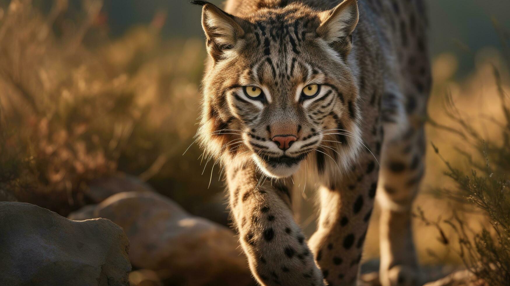 Erwachsene iberisch Luchs im ein Mittelmeer Eiche Wald foto