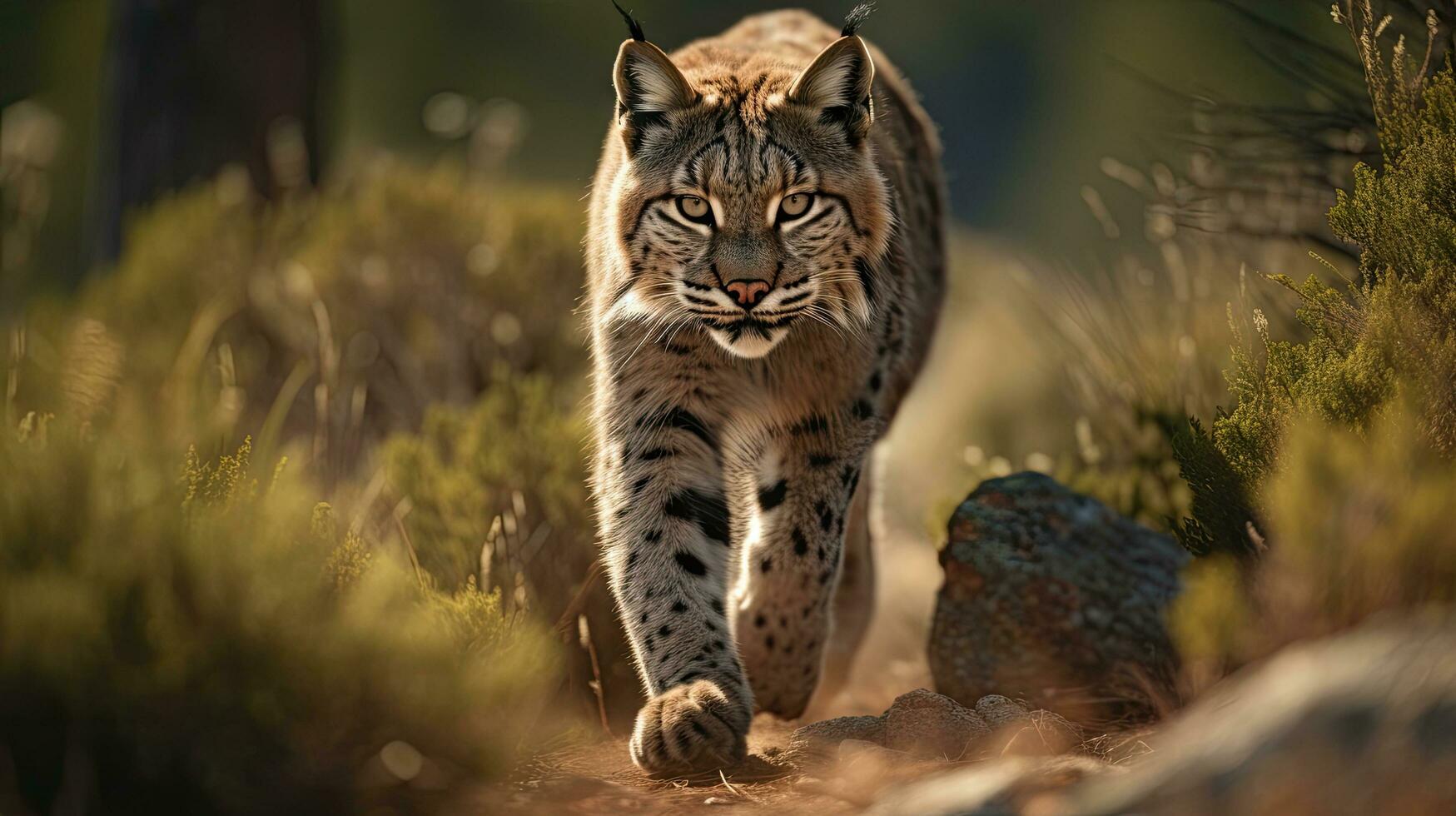 Erwachsene iberisch Luchs im ein Mittelmeer Eiche Wald foto