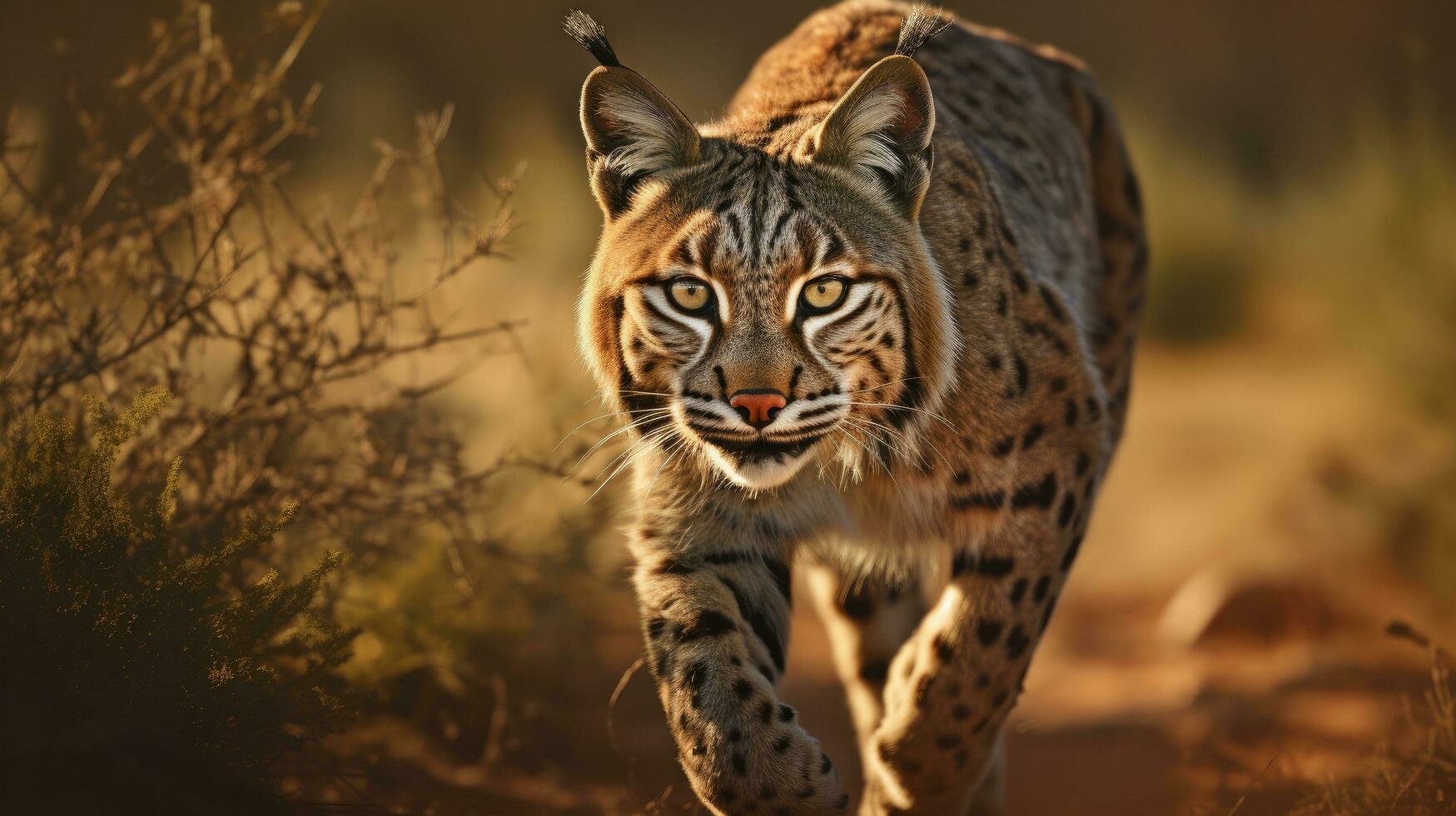 Erwachsene iberisch Luchs im ein Mittelmeer Eiche Wald foto