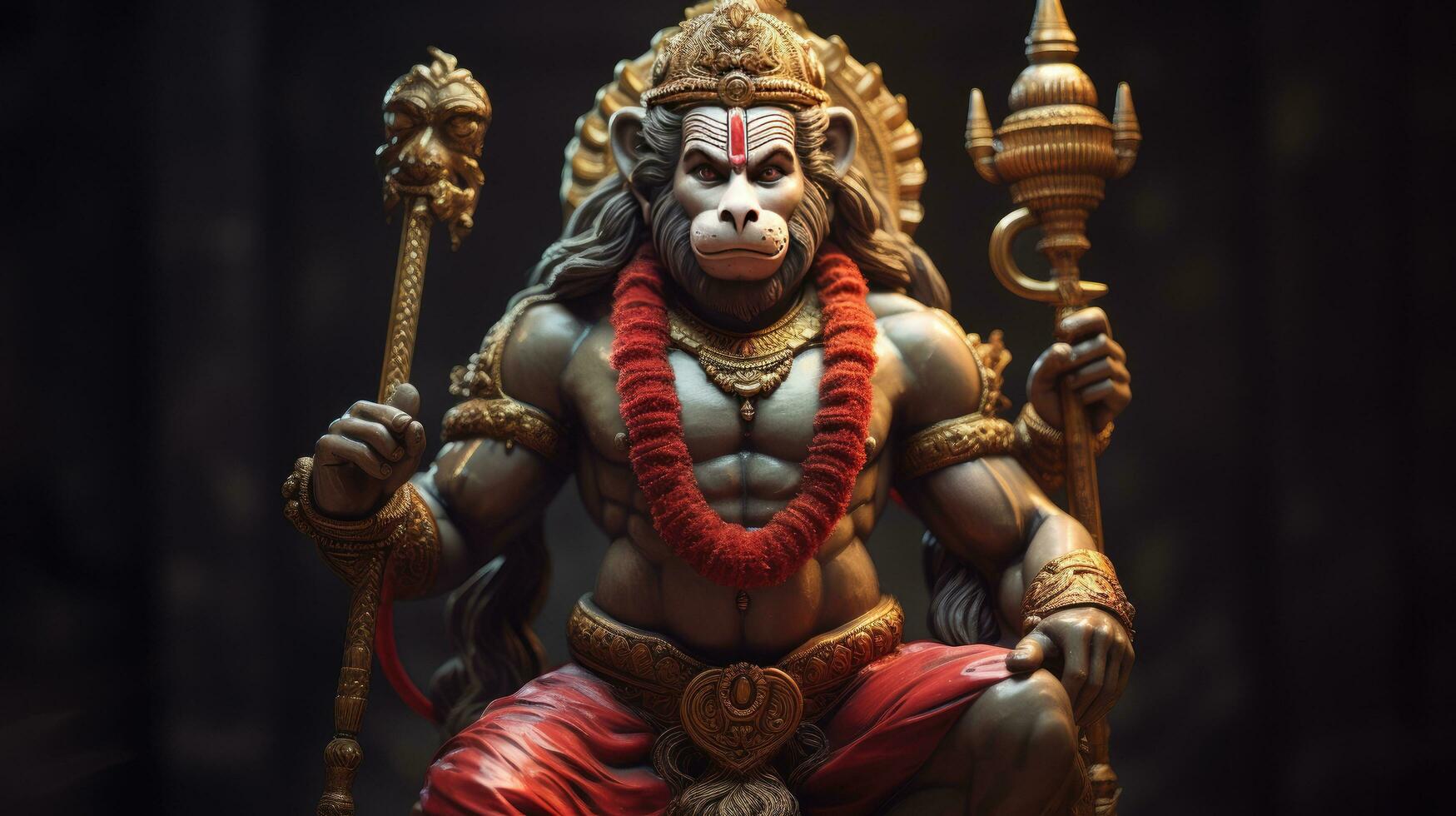 3d Illustration von das indisch Gott Hanuman mit ein Blumen- Hintergrund Umgebung Es. foto