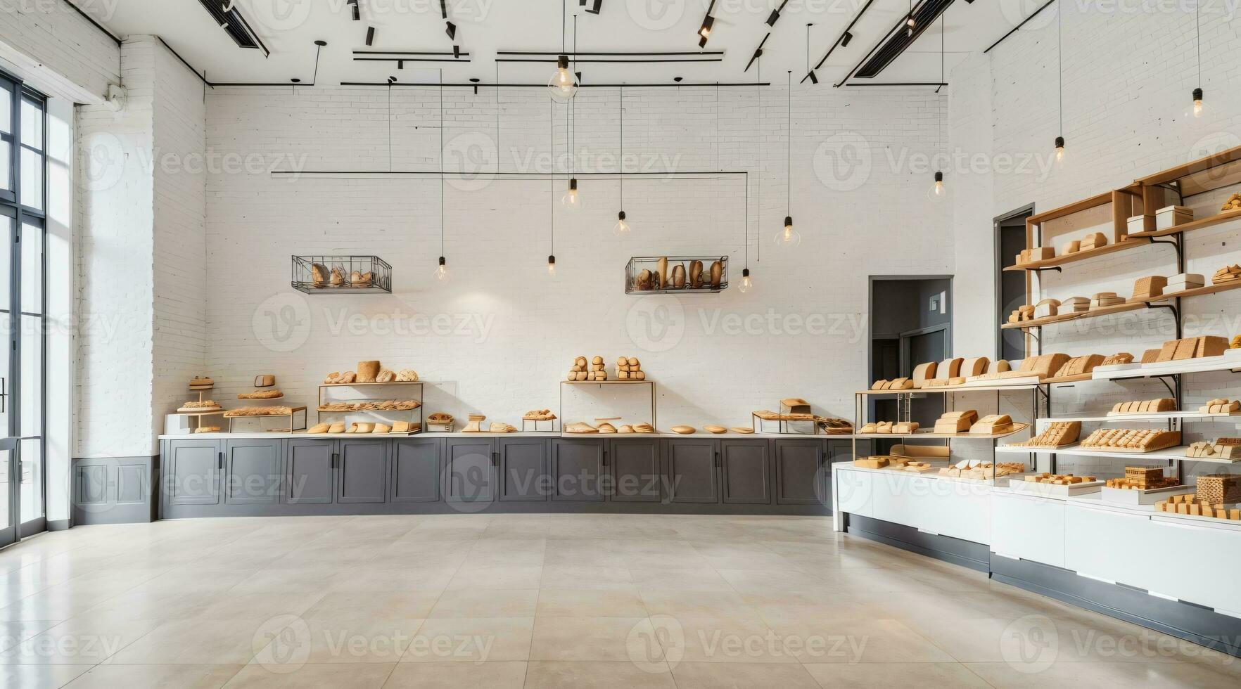 3d machen Brot Cafe Innere zu verkaufen Gebäck und Kuchen foto