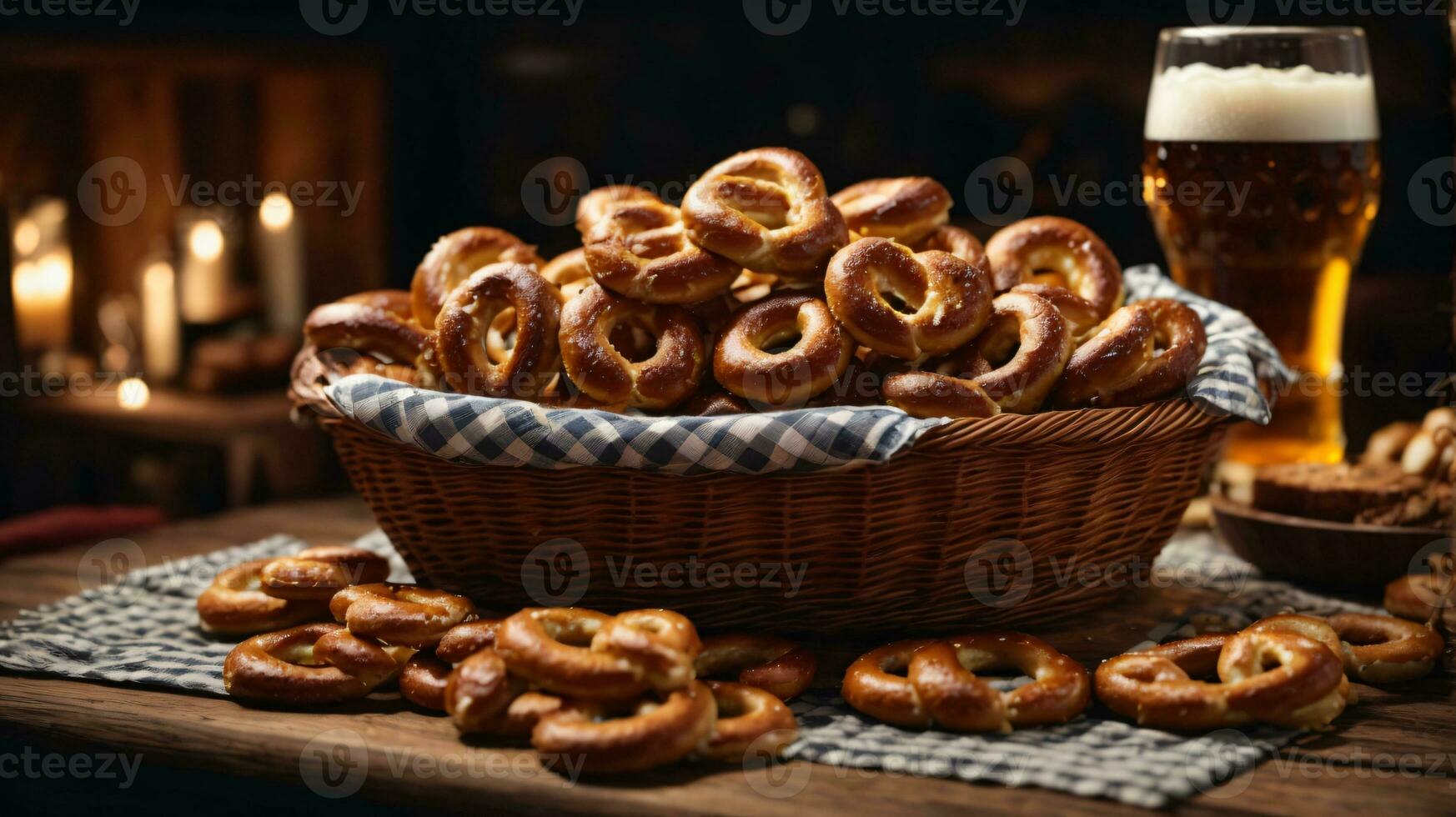 Oktoberfest Anordnung mit köstlich Brezel und Bier Festival foto