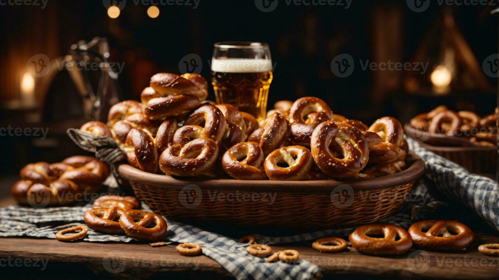 Oktoberfest Anordnung mit köstlich Brezel und Bier Festival foto