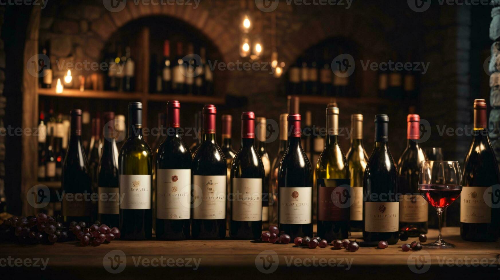 lecker Wein vereinbart worden auf Tabelle und das Regal im Wein Keller Hintergrund foto