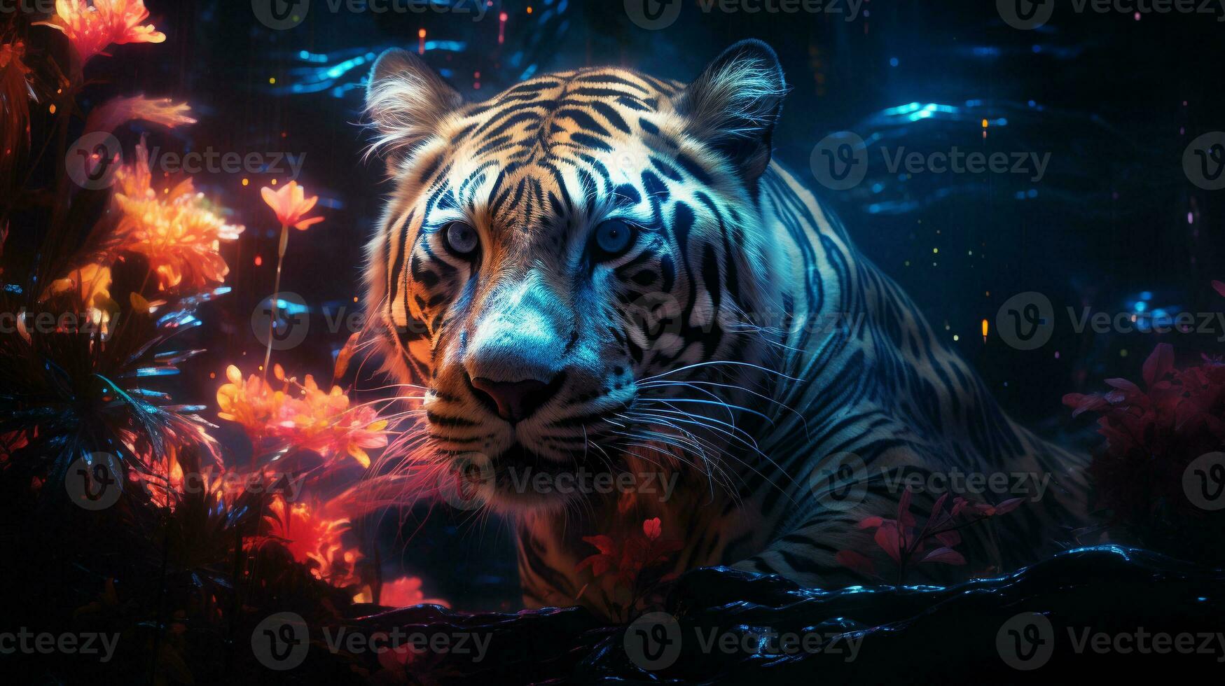 Tiger mit bunt glühen Licht foto