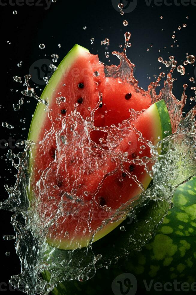 Wassermelone reif mit fliegend Spritzen foto