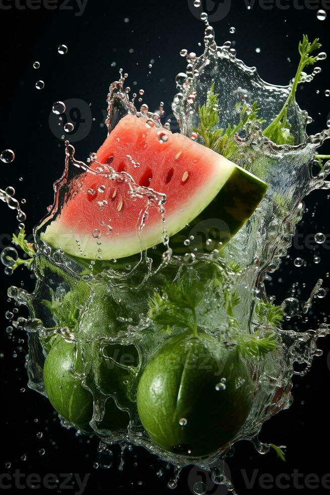 Wassermelone reif mit fliegend Spritzen foto