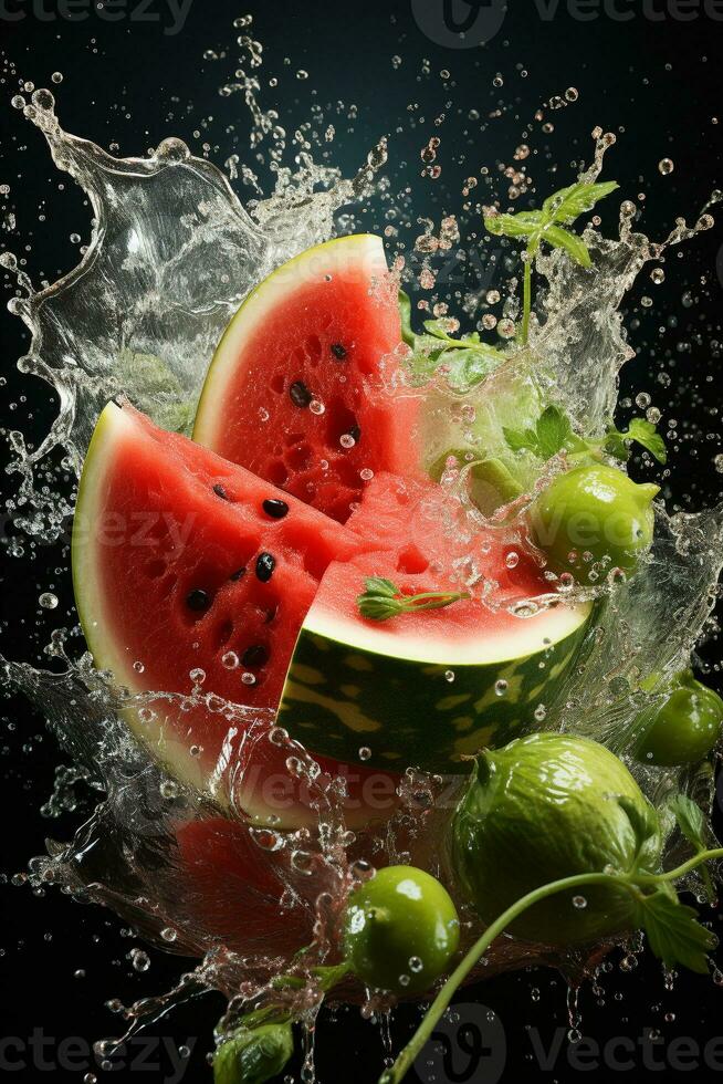 Wassermelone reif mit fliegend Spritzen foto